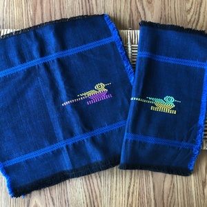 Set of 8 Blue Embroidered Vintage Cloth Napkins